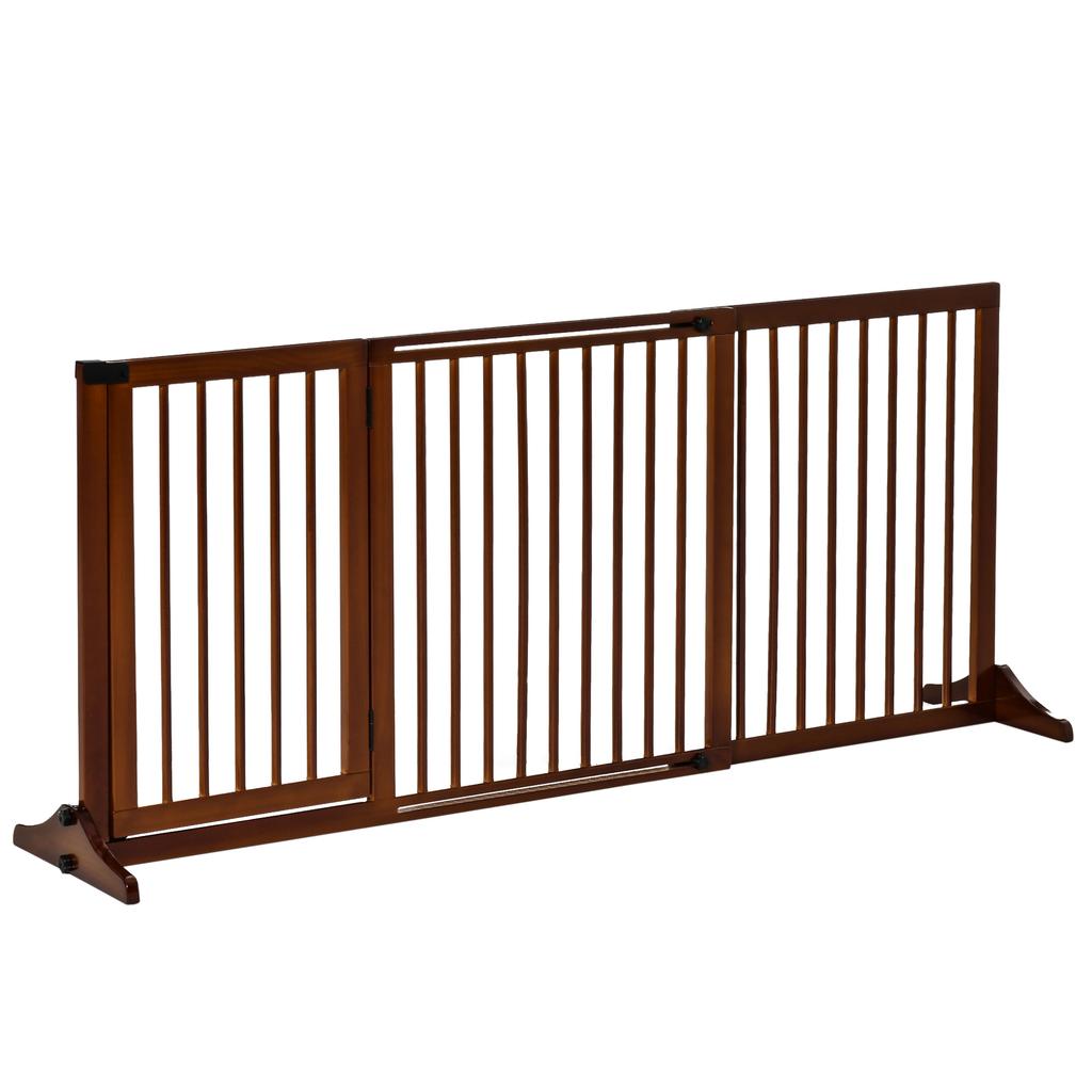 Dog Gate Freestanding Adjustable Safety Gate with Feet 113-166 x 71 cm Wood for Stairs, Doors, Kitchen, Hallway, 3 Panels, Brown