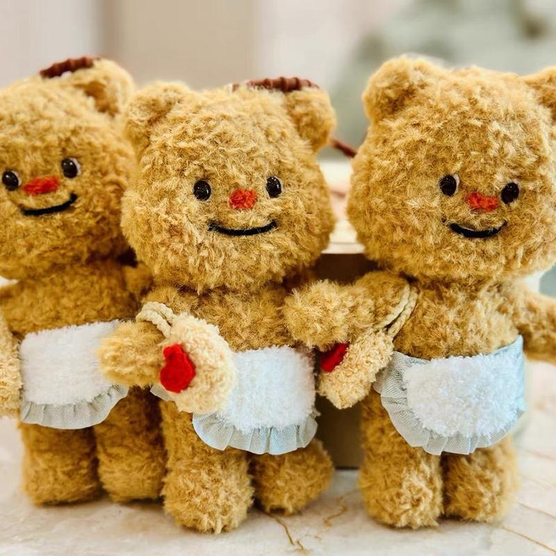 Cute Kawali Cartoon Butter Bear Plush Doll Pendant Keychain Bag Car Key Accessories Couple Girlfriend Birthday Toys For Girls