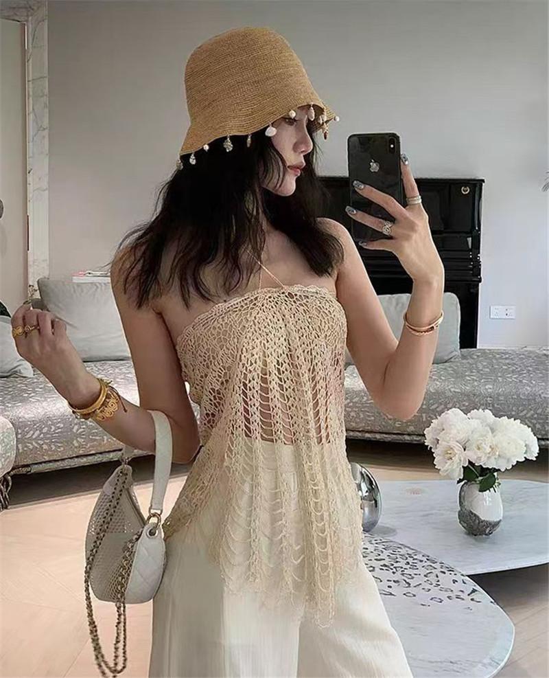202601-2508373 INS CHIC Summer Raffia Grass Metal Shell Pearl Pendan Holiday Beach Lady Leisure Bucket Cap Women Sun Hat