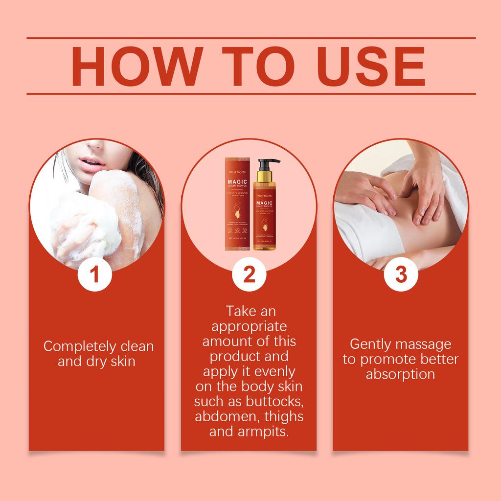 West Month Body Oil 100ml Firming Lifting Anti-Aging Hydrating Skincare for Buttocks Thighs Abdomen with Hyaluronic Acid Coffee Seed Oil