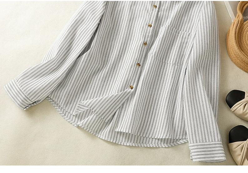 Artistic Cotton Linen Striped Long Sleeve Casual Loose Plus Size Shirt 2025