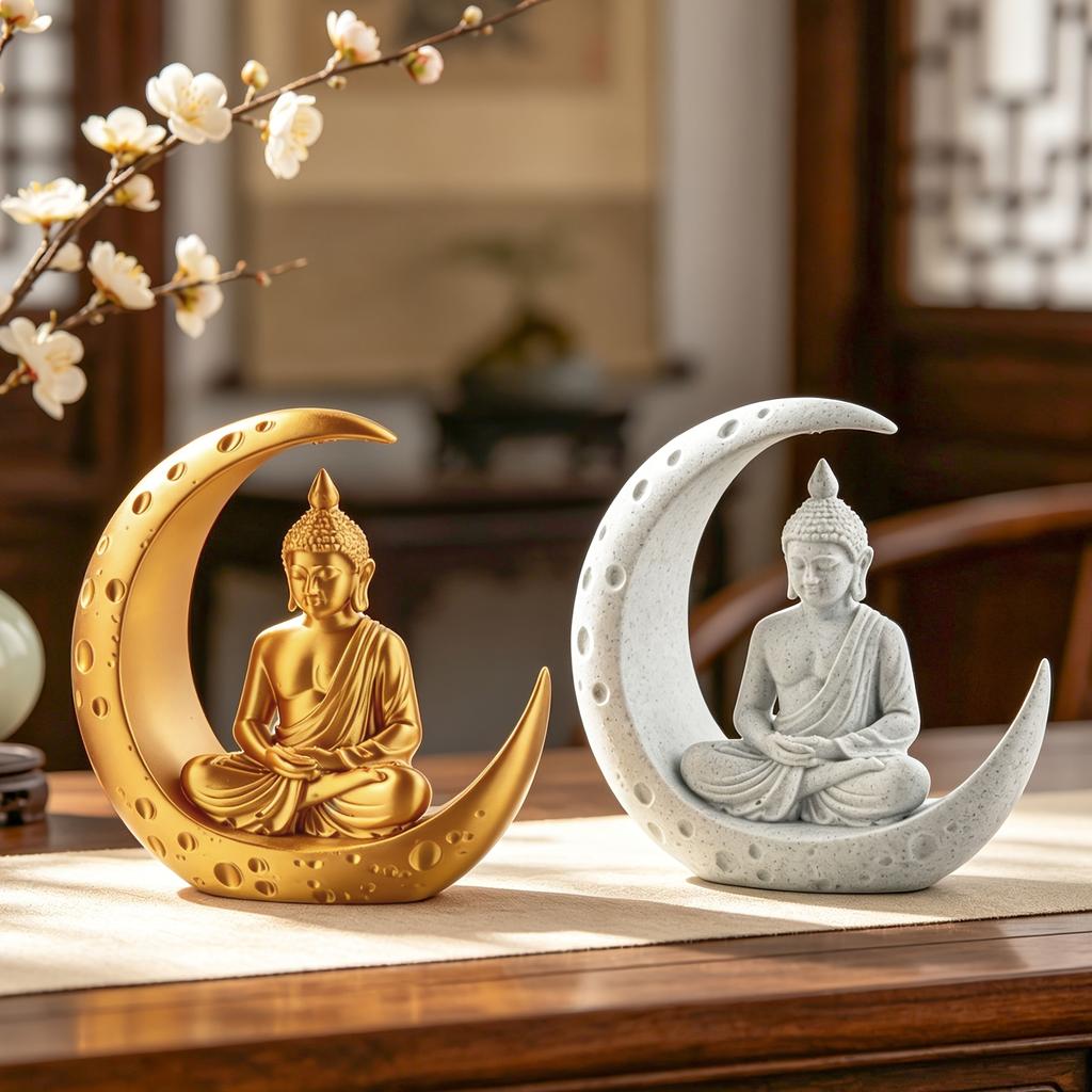 Moon Buddha Statue 3D Printing Meditating Buddha Figurine for Zen Garden Home Decor Spiritual Ornament Yoga Space Spiritual Gift