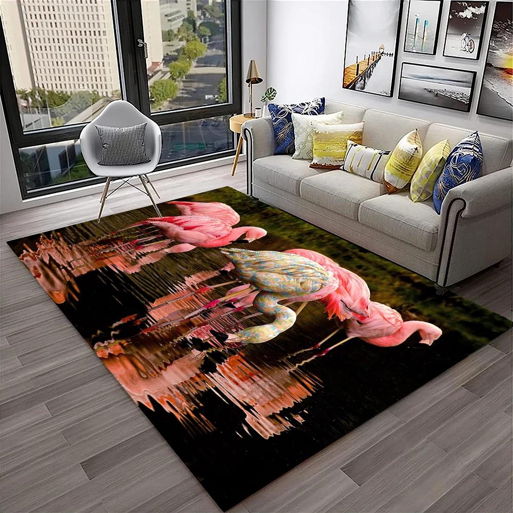 Pink Flamingo Bird Rainforest Cartoon Carpet Rug for Home Living Room Bedroom Sofa Doormat Decor,kid Area Rug Non-slip Floor Mat