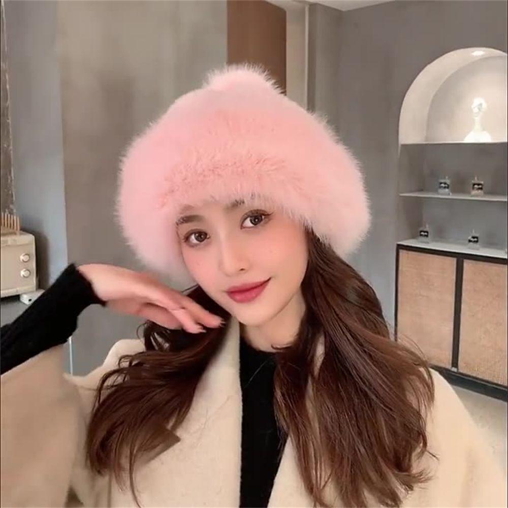 Faux Fur Hat Beanie Hat Pom Pom Ball 