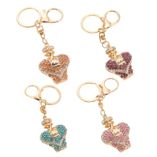 Keychain Pendant Rhinestones Inlaid Perfume Bottle Design Key Chain with Lobster Clasp Bag Charm