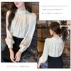 Shirt Long Sleeve Korean Pearl Ruffle Plus Sizes Perfect for and Casual and Winter [CCGGOWMM] High-quality Women's Blouse, Top, Stand-Up Collar,