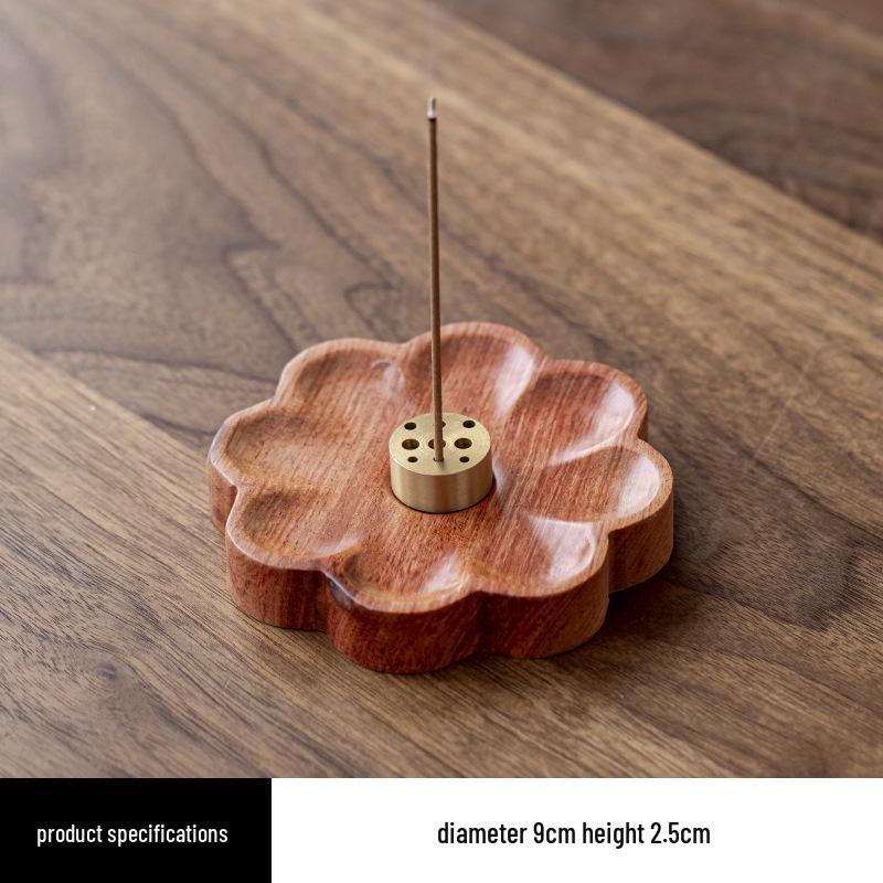 Ebony and Copper Petal-Shaped Incense Holder - Creative Sandalwood Burner Tray