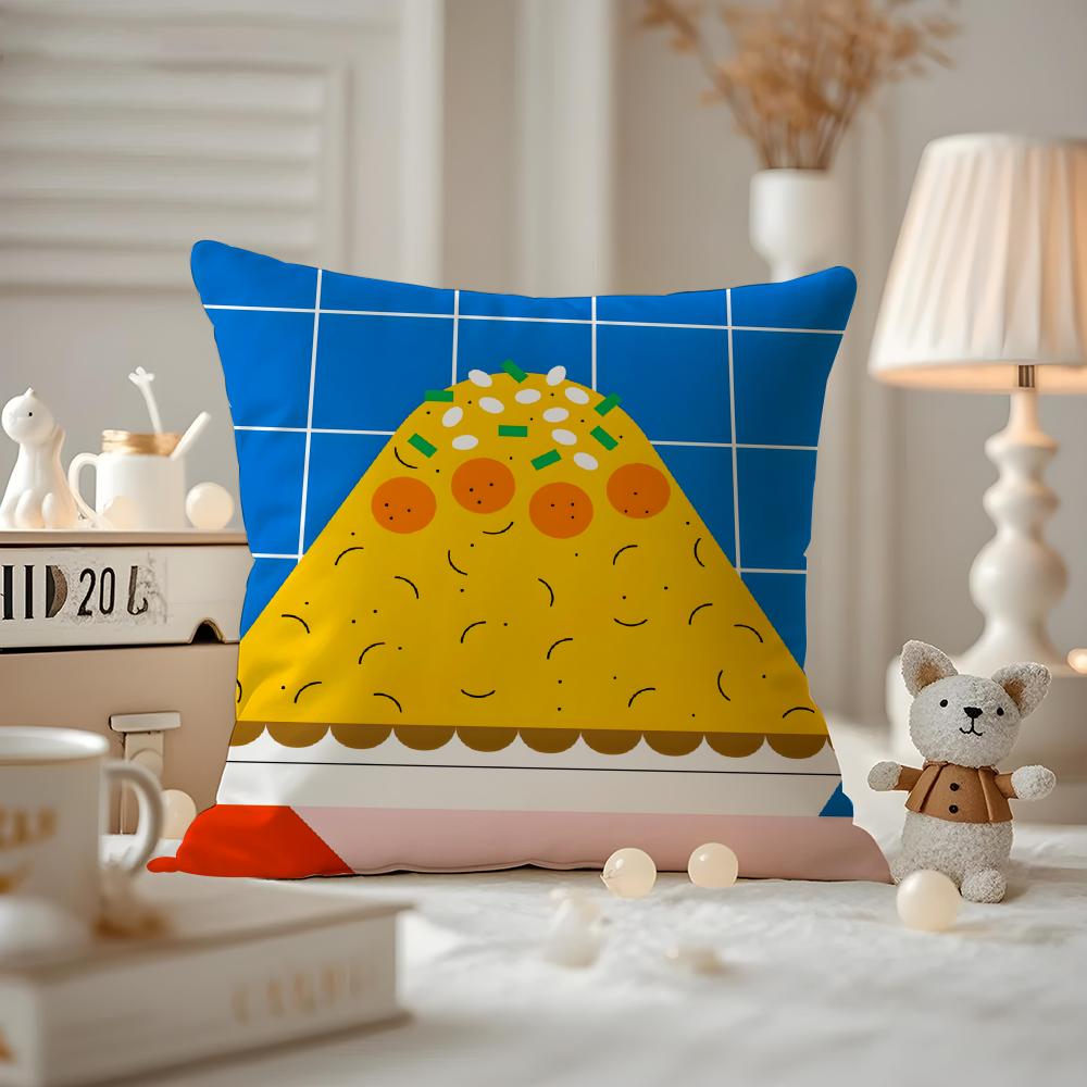 Food Illustration Cushion Cover Anti-dustmite Pillowcase Invisible Zipper Silky Short Plush Sofa Cushion Cover