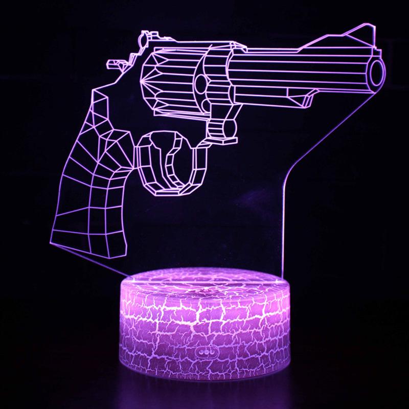 3D Gun Series Night Lamp: Seven-Color LED Desk Light with Touch and Remote Control.