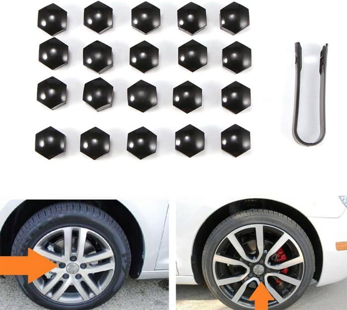 Cache Ecrou 19 mm,20 Pièces 19mm Boulon Ecrou Couvre,Capuchons Protection Hexagonal pour écrous De Roue,noir
