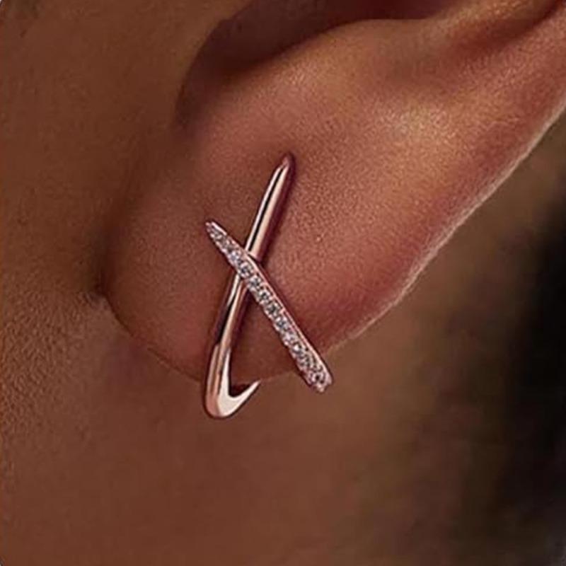 Trendy Gold Zircon Cross Stud Earrings for Women Girls Korean Minimalist Geometry Earring Jewelry Party Gifts