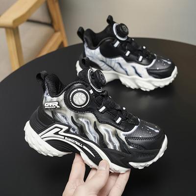 Boys Shoes 2025 New Autumn Children's Sports Shoes Rotating Button Boys Running Basketball Shoes Leather Surface Waterproof