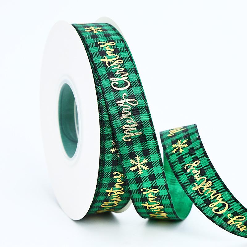 

DIY Christmas Gold Foil Checkered Decorative Ribbons One Size зелений