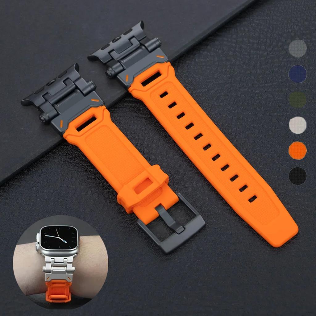 Silicone Sport Band for Apple Watch Ultra 49mm 45mm 42 44mm Rubber Strap for iWatch Series 9 8 7 Se 6 5 4 Ultra 2 49 Correa