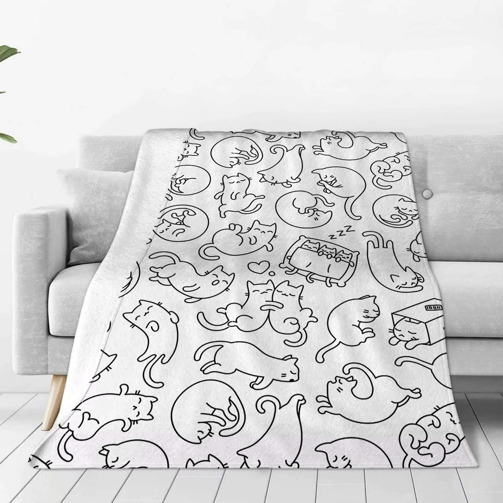 Cat Blankets for Cat Lovers Black and White Cat Print Blanket for Girls Women Soft Blanket for Bed Couch Sofa Chair