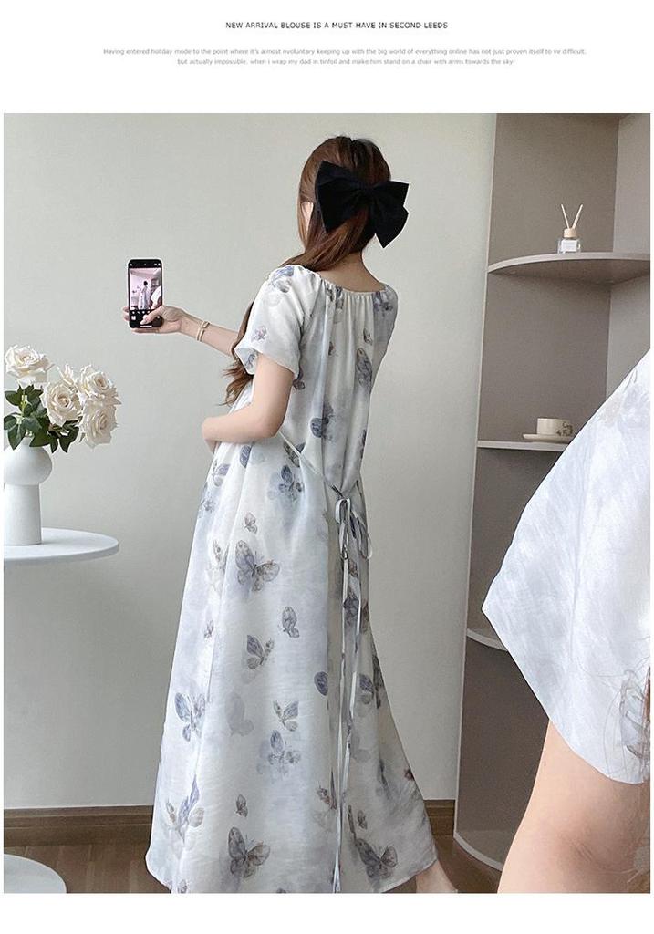 2026 Summer Floral Print Waist-Cinched Long Maternity Dress
