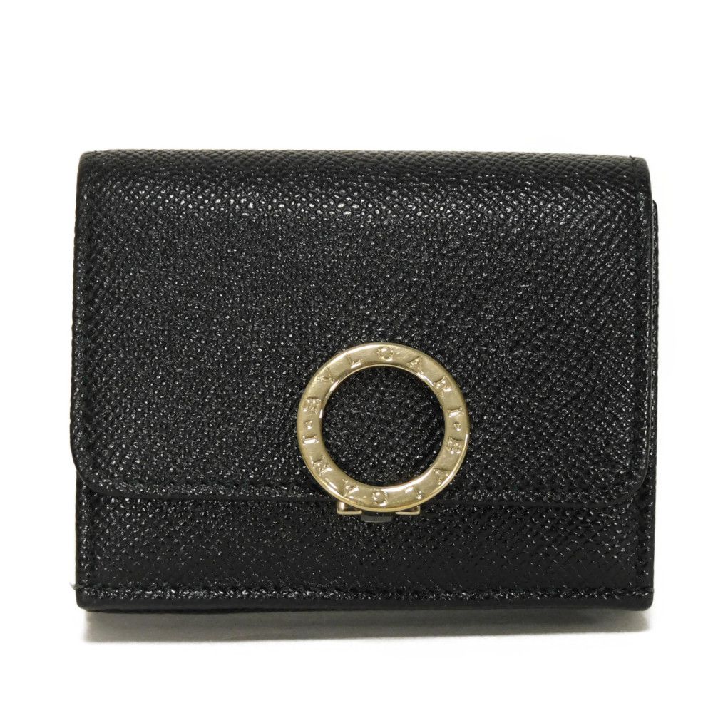 Used 11679 Trifold Wallet 288648 7942 RFID IC Chip Gold Compact Wallet Logo Clip Black Unisex from Japan AUTHENTIC