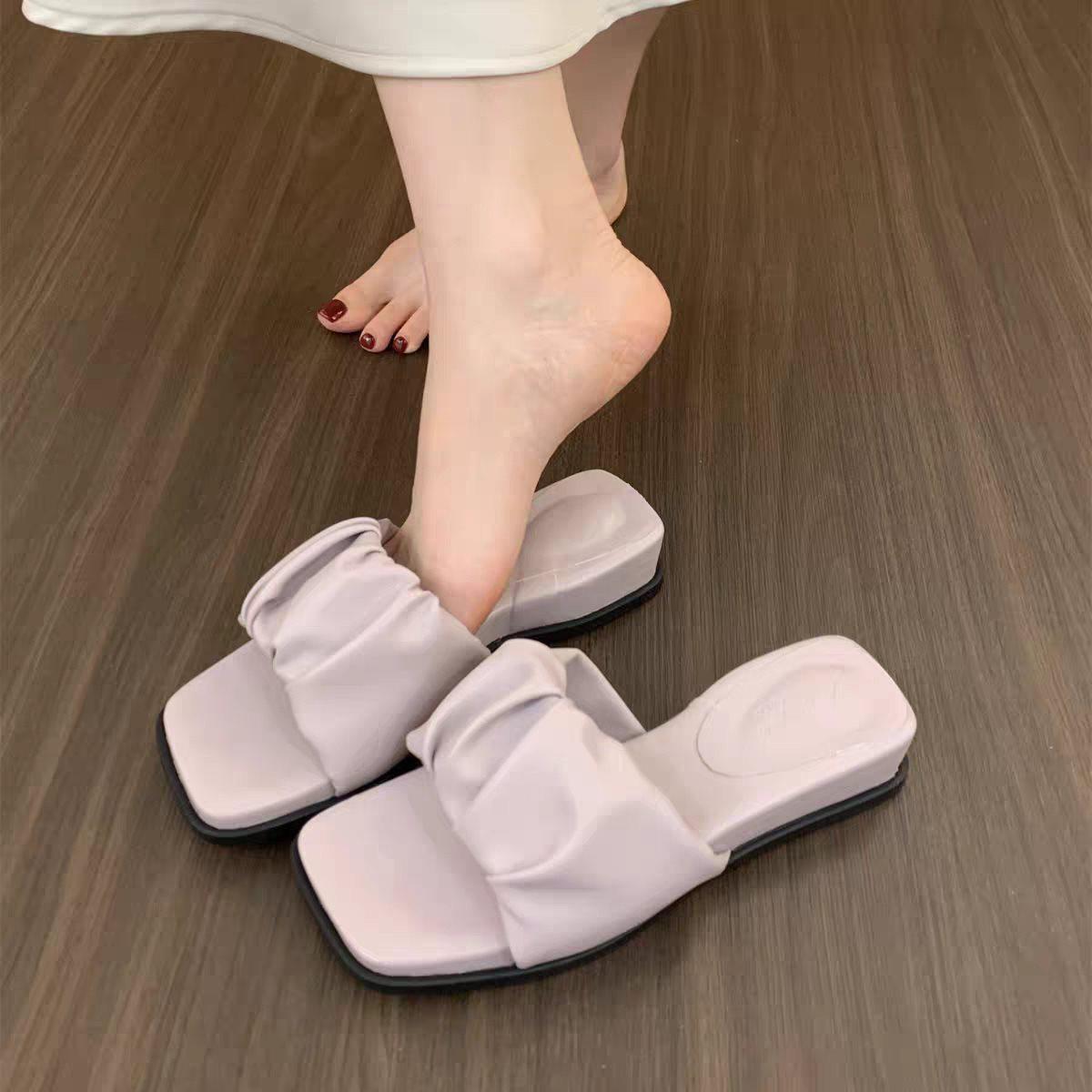 

Wind with platform sandals gentle square head one-word drag skirt clouds new fairy French slippers women wear summer 40 фиолетовый