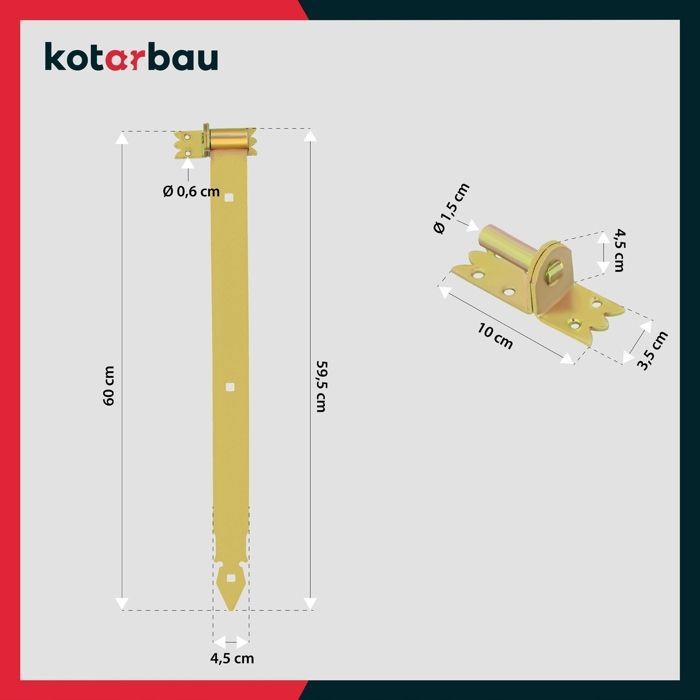Charnière de porte - KOTARBAU - 600 mm - Acier galvanisé - Jaune - 2 pièces