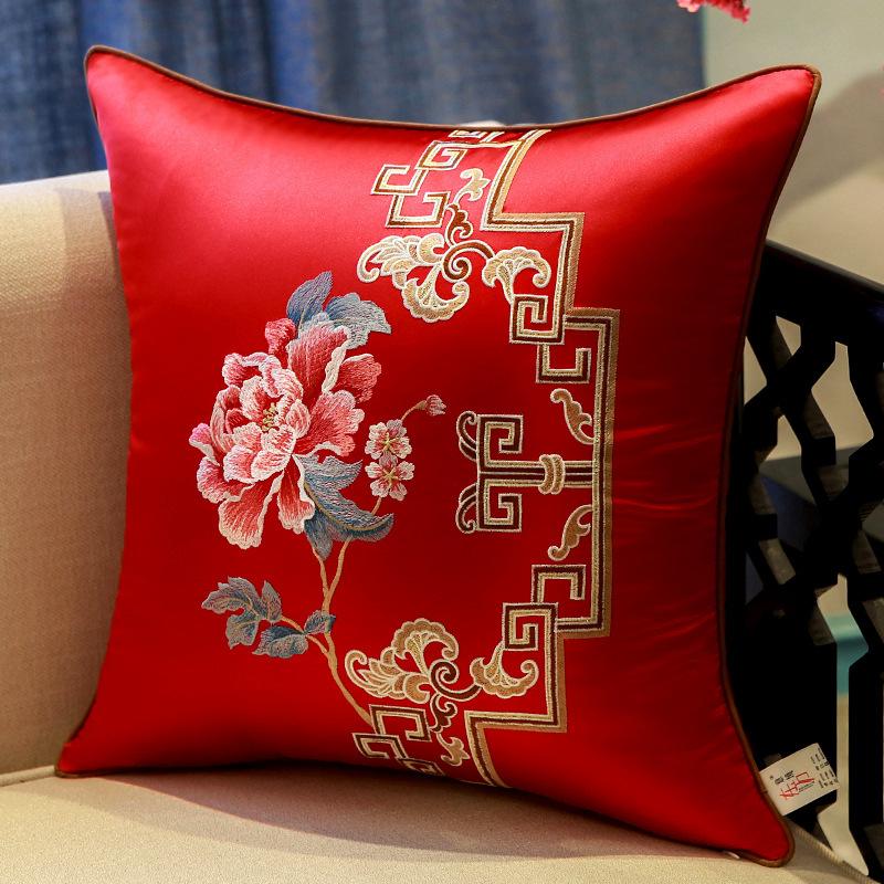2025 Classical Bedside Backrest Waist Pillowcase Chinese Style Embroidery Pillowcase Flower Bird Living Room Sofa Cushion Cover