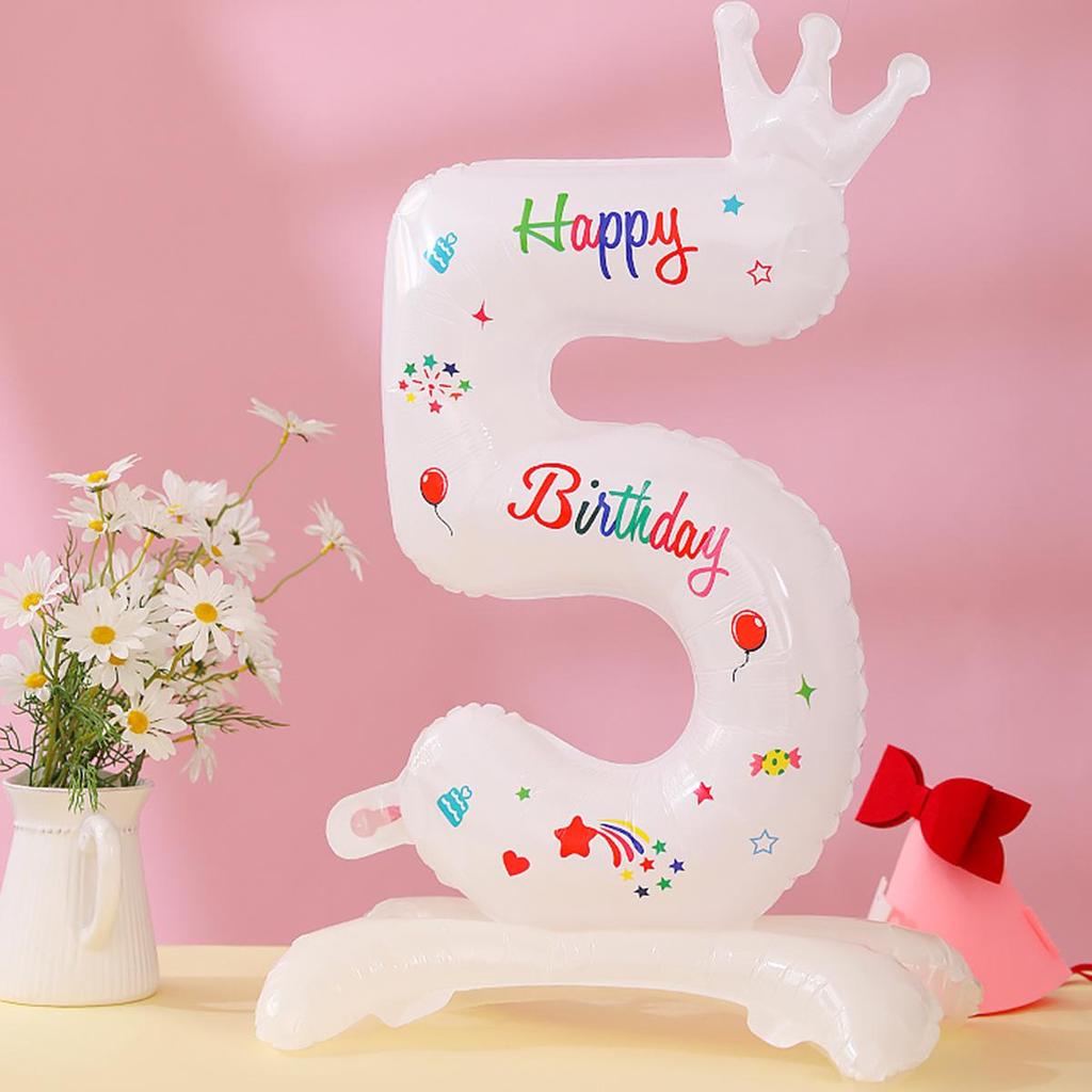 32-Inch White Birthday Number Balloon with Crown - Aluminum Film Party Decoration