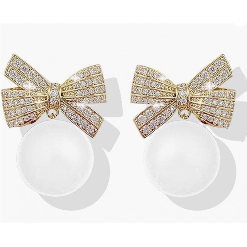 S925 Silver Needle Red Pearl Diamond Earrings - Light Luxury European and American Christmas Style