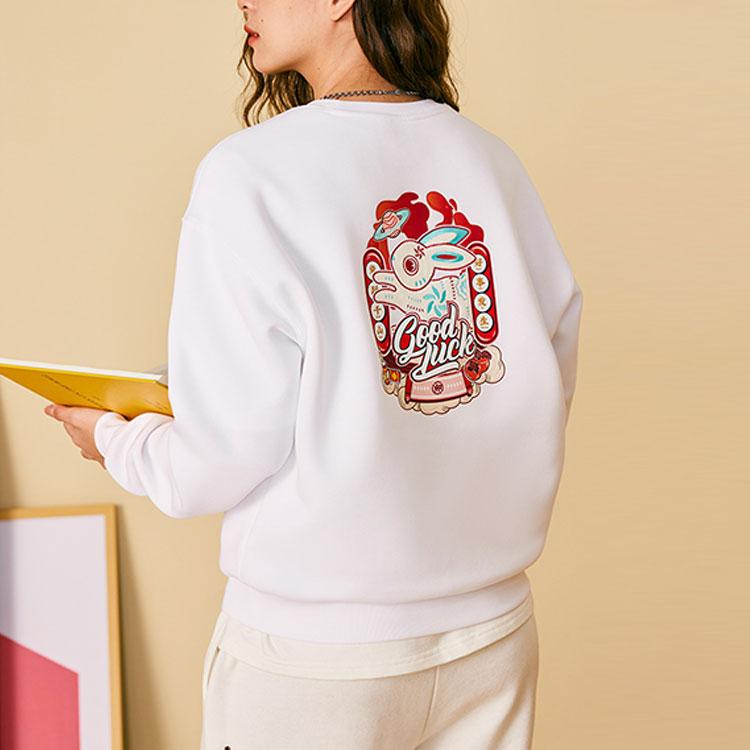 Anta Pattern Embroidered Round Neck Pullover Sweatshirt Women sweatshirt White 162318737-1