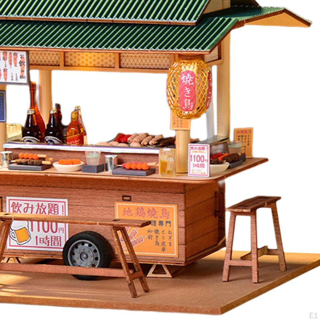Mini Store Mold Assembled Toy House Crafts Dollhouse Kits Wooden Street Food Stall for Study