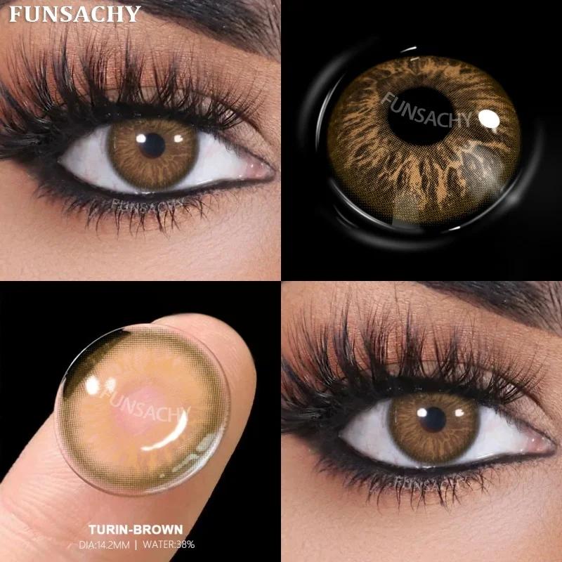 FUNSACHY 1 Pair New Gray Color Contact Lenses for Eyes Natural Brown Softlens Green Pupils Beauty Cosmetic Eye Makeup Yearly Use