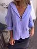 2024 Early Autumn Women's Plus Size Loose Cotton Linen Blazer with Notch Lapel Buttons