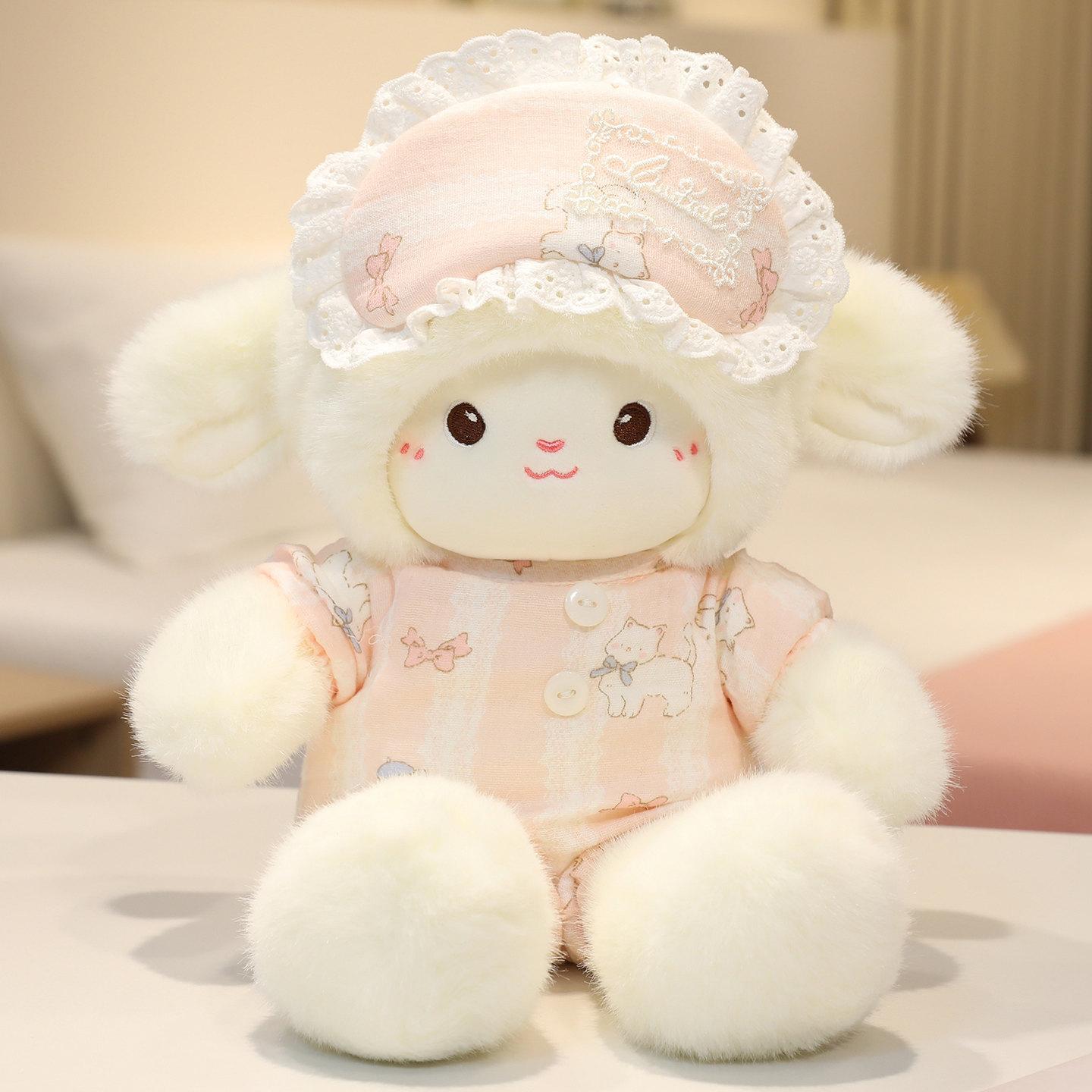 Супер Милая Пижама Плюшевые Игрушки Маленькая Овечка Премиум Пушистая Мультяшная Маска для Сна Кукла Овечка Нежная Уютная Детская Успокаивающая Кукла Рождественский Подарок 35cm