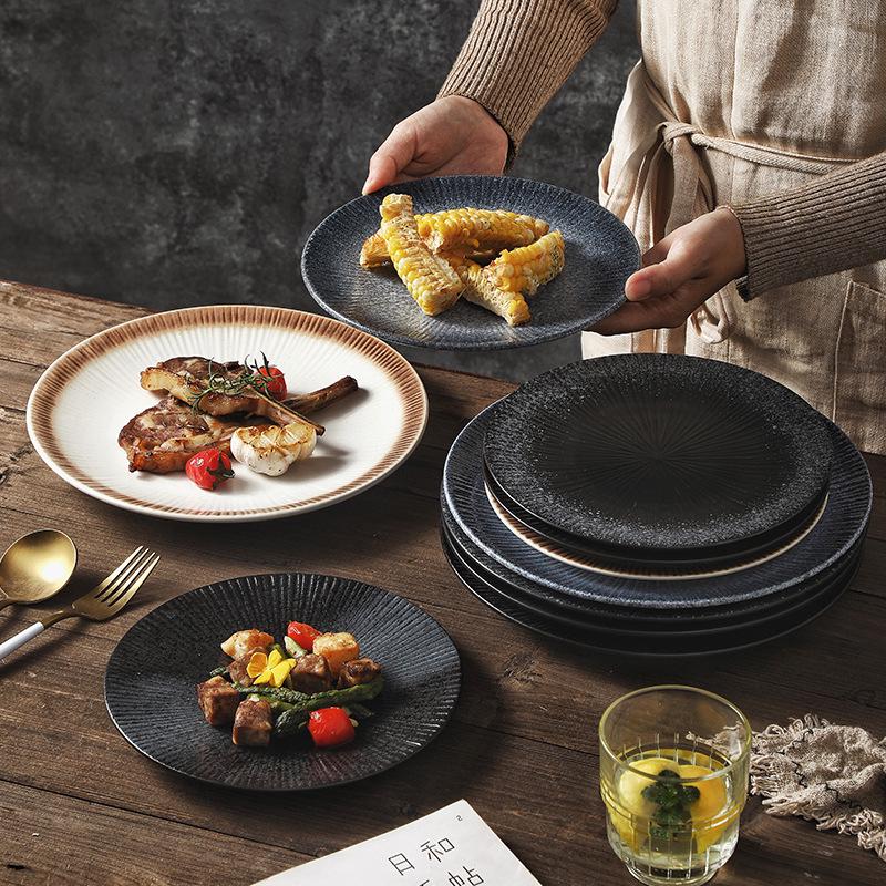 Japanese Ceramic Retro Dining Plate for Pasta, Steak, and Desserts