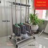Movable Stainless Steel Mop & Broom Hanger - Floor-Standing Punch-Free Storage Rack for Balcony & Bathroom