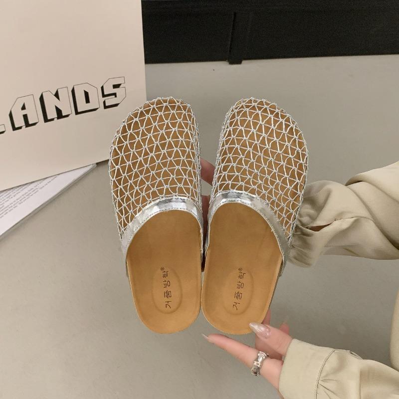 Hollow woven half slippers women's summer new mesh sandals fishing net breathable bag head sandals