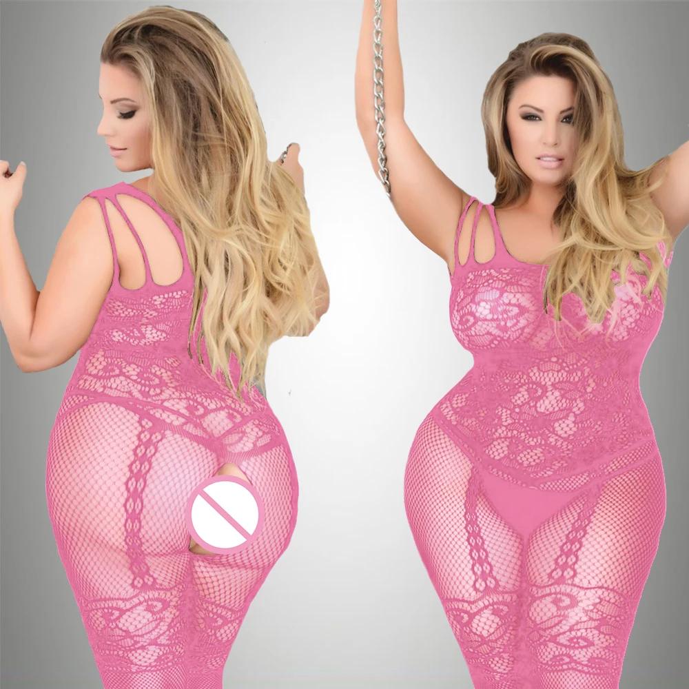 Plus Size Sexy Pornographic Underwear One Piece Open Bra Crotch Less Lace Transparent Underwear Plus Size Bodysuit Sexy Women