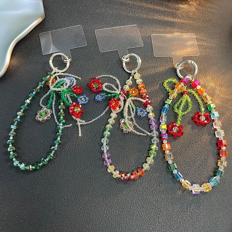 Handmade Green Beaded Flower Phone Chain With Crystal Tassels For Women And Men