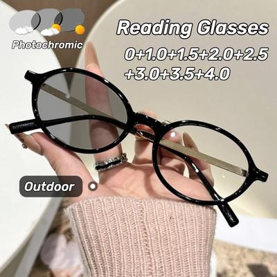 Retro Kleine Ovale Photochrome Alterssichtigkeitsbrille Klassische Blaulichtfilter Lesebrille Wird Grau UV-Schutz Brille