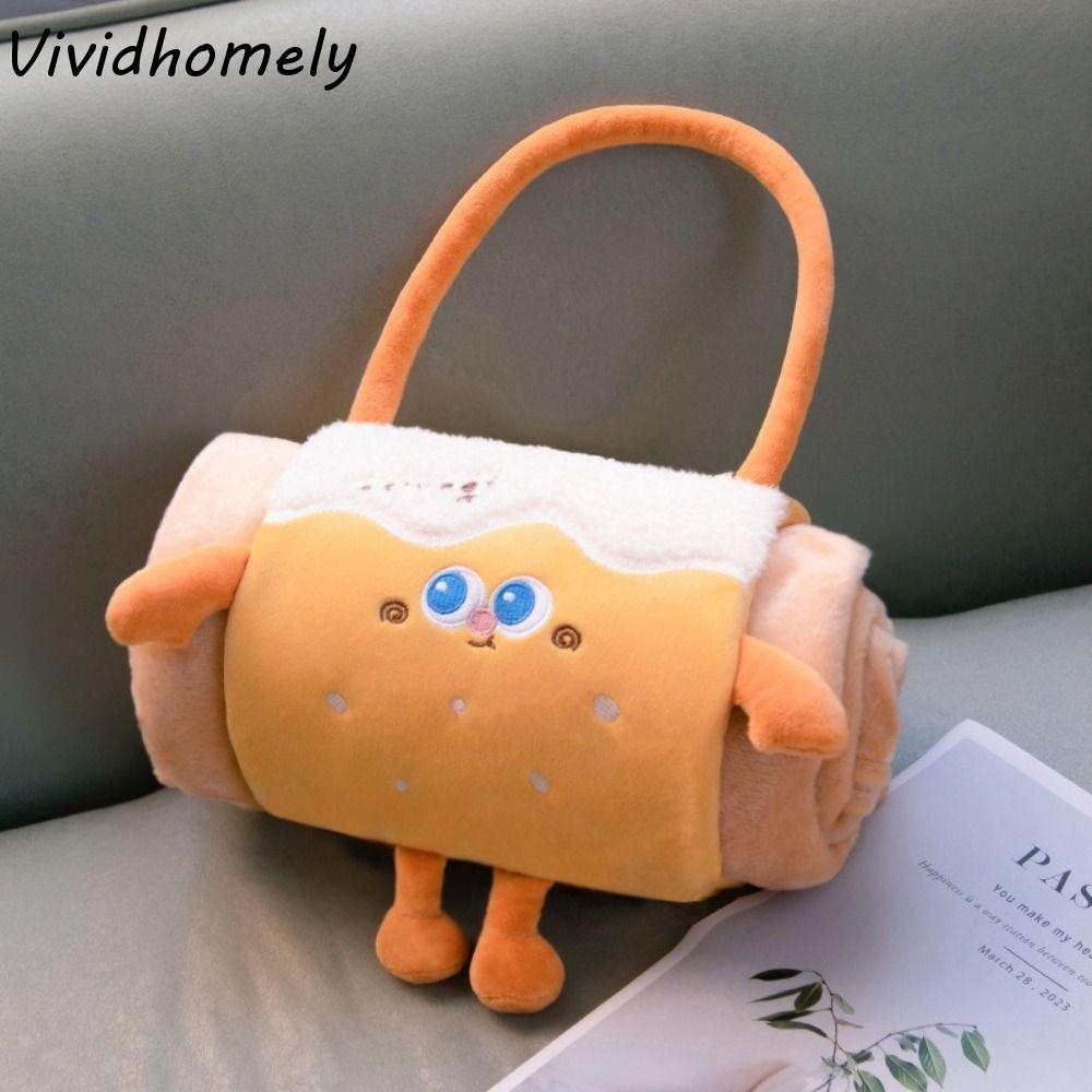 Cozy 2 in 1 Foldable Roll Blanket Warm Cartoon Air Conditioning Blanket Handheld Plush Nap blanket Lunch Break