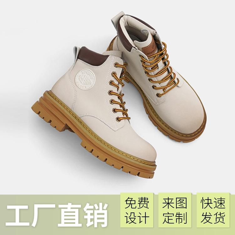 [Customized] Rhubarb Boots Girls Thick-soled Non-slip Boots Internet Celebrity Martin Boots Cowhide Tooling Boots Outdoor Short Boots
