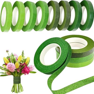 8 Rullar 12 mm Breda Blomstiga Band Grönt Blomstigt Band Blomsterhandlarmaterial för Att Linda Bukettstjälkar och Hantverk (29,5 yards/rulle)
