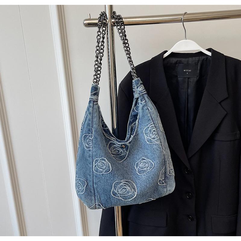 2025 New Denim Bag Female Casual Versatile Armpit Bag Lightweight Simple Shoulder Bag