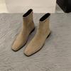 Suding Coarse Heel Suede Korean Small Ankle Boots Women's Shoes 2025 New Autumn and Winter Martin Boots Coffee Skinny Short Boots