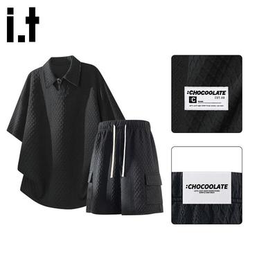 CHOCOOLATEit Men's Waffle Knit Polo Short Set