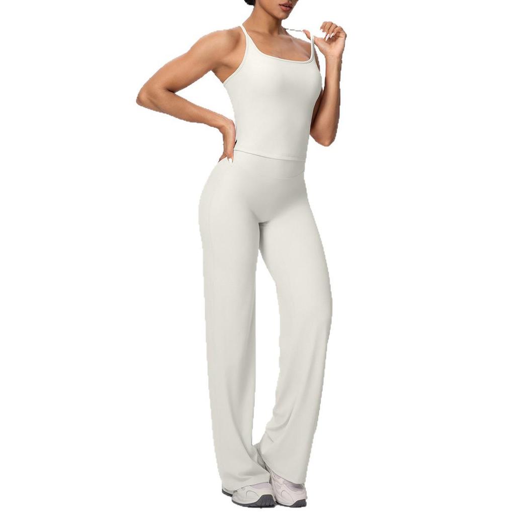 Solid Color Racerback Tank & High-Waist Wide-Leg Yoga Pants Set