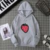 Hooded Sweatshirt Strawberry Cartoon Print Street Fashion Model Wearing Black White Unisex Casual Hoodie