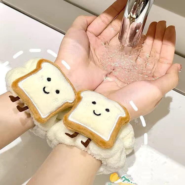 

Cute Cartoon Cheese Toast Anti-Drip Wristband & Hair Tie Set for Face Washing