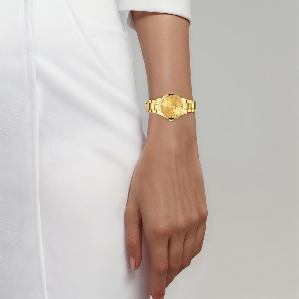 TITONI Plum Blossom Airmaster Series Automatic Mechanical Movement 50 Meters 29mm Gold Dial Stainless Steel Case Stainless Steel Strap 23733 G-651