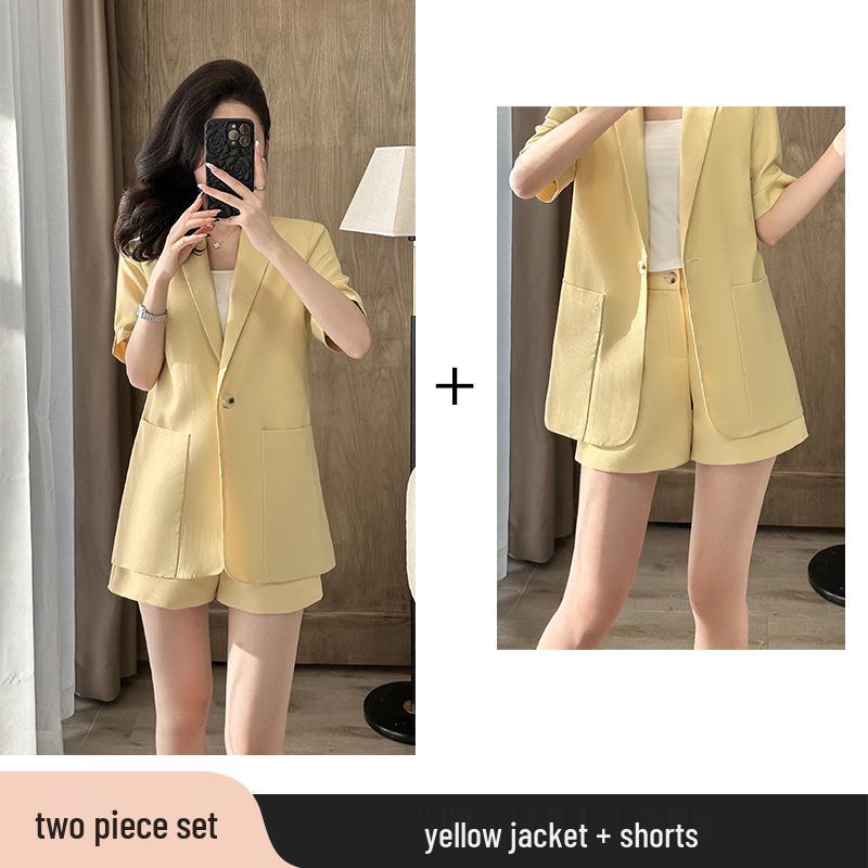 Chic Goddess Style Women's Summer Suit: Short Sleeve Blazer & Shorts Two-Piece Set