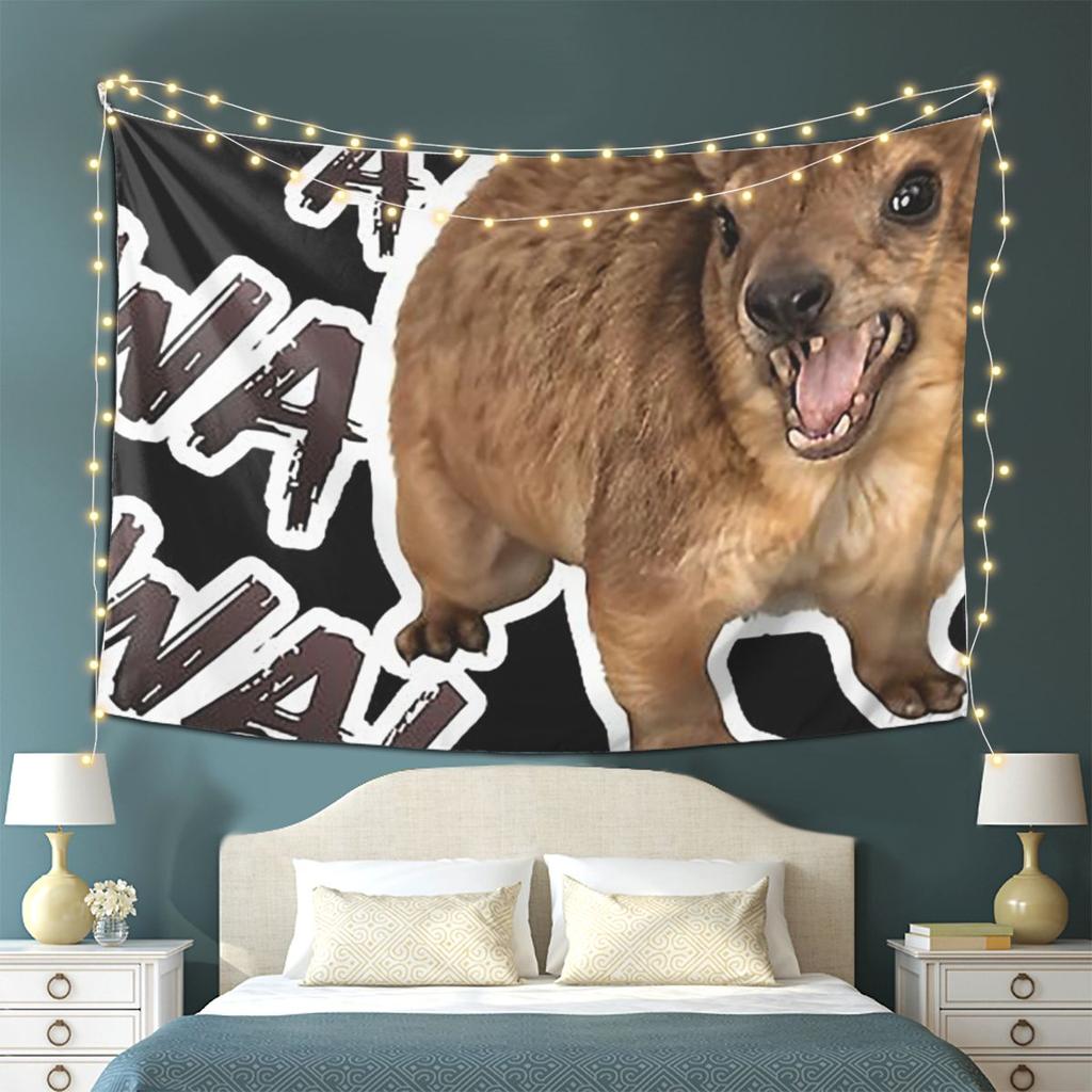Awawa Angry Screaming Rock Hyrax Meme Tapestry Wall Hanging Aesthetic Home Decor Tapestries for Dorm Room