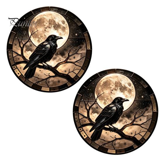 Decorative Window Privacy Film Halloween Raven Moon Static Glass Sticker, Removable Decals, Vintage Dark Retro Crow Decals PVC Waterproof Cling